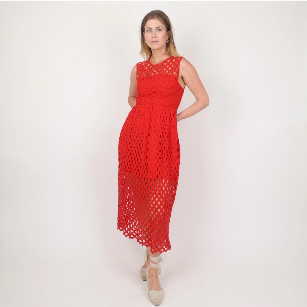 Sandro Roxette Red Eyelet Dress Worn